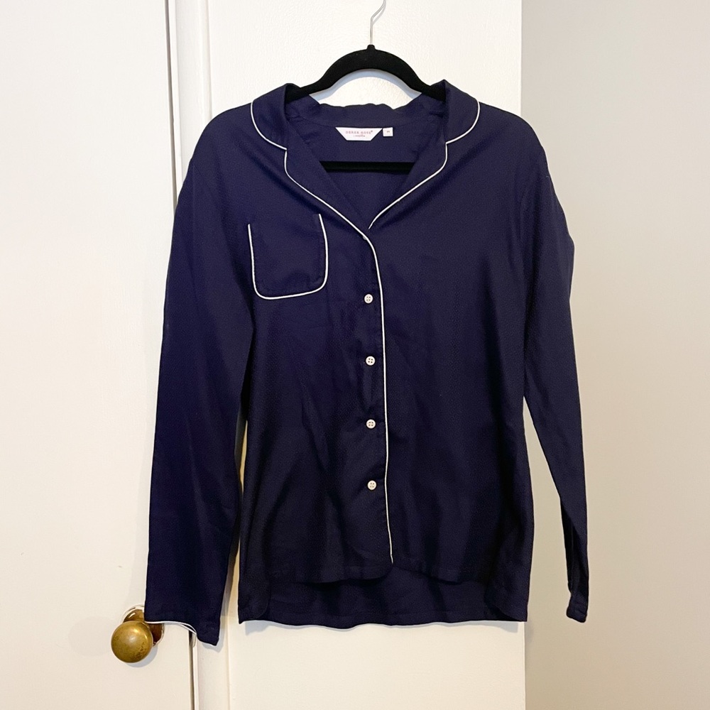 Derek Rose Pajama Top Long Sleeve Navy Medium
